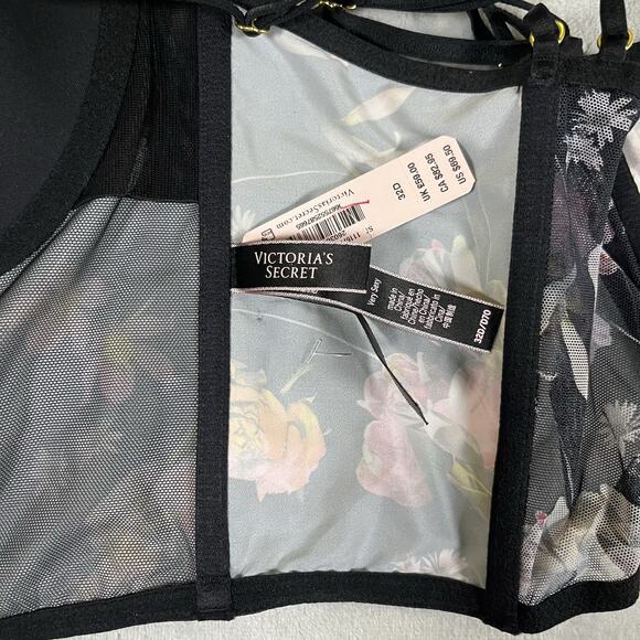 Victorias Secret Very Sexy Black Floral Satin Bustier Corset Top 32D Zipper NWT - Picture 9 of 13
